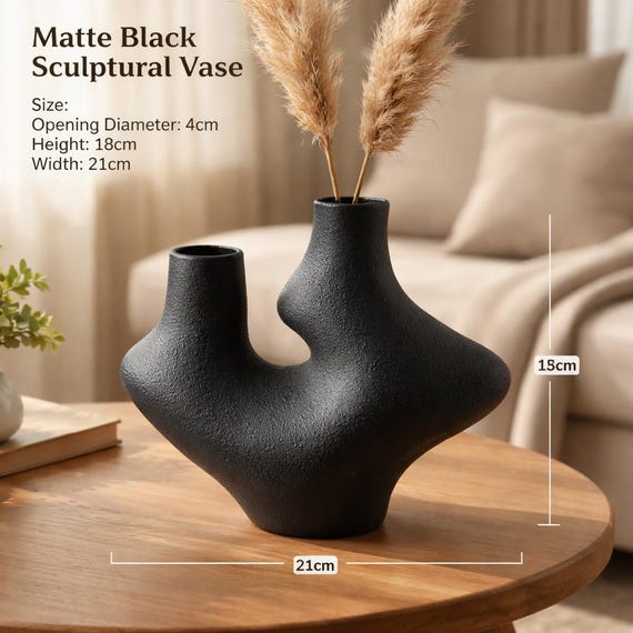 Black Ceramic Vase, Nordic Abstract Vase, Irregular Sculptural