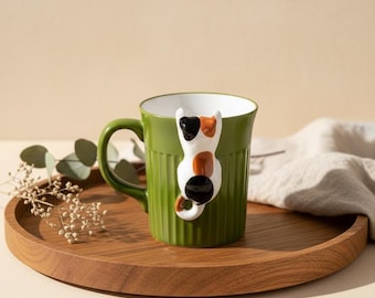 Cartoon Cat Ceramic Coffee Mug, Animal Lover Gift