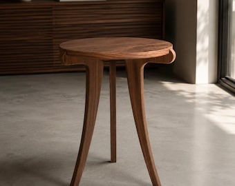 Solid Black Walnut Side Table, Round End Table, Japandi Nightstand, Sculptural Accent Furniture