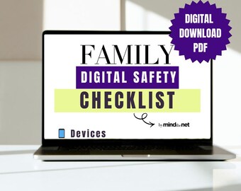Guía de seguridad digital para padres/niños: Lista de verificación de seguridad en línea (PDF), tiempo frente a la pantalla y redes sociales