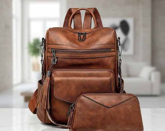 Women’s Retro College Backpack – Large Waterproof PU Leather Anti-Theft Travel Bag