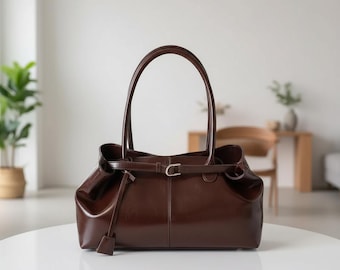 Oil PU Leather Handbag for Women – Large Capacity Casual Shoulder Tote Underarm Bag