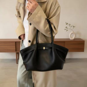 Soft PU Leather Underarm Shoulder Bag, Lychee Textured Mini Tote for Women