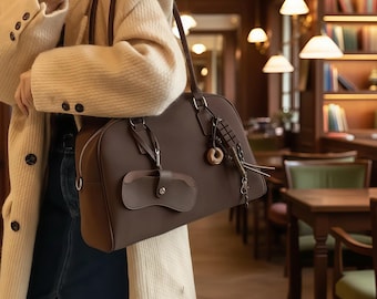 Suede Bowling Handbag for Women · Large Capacity Shoulder & Crossbody Bag · Pure Color Style
