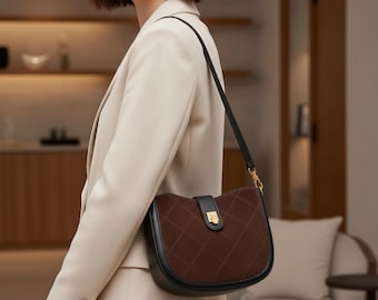 Women’s Suede Mini Handbag | Top-Grain Leather Commuter Crossbody Bag