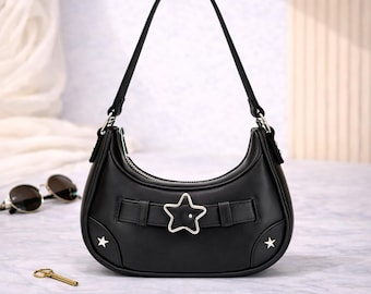 Y2K Star Shoulder Bag PU Leather Small Hobo Bag Retro Style