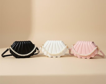 Mermaid Shell Bag – Black, White or Pink with Pearl Accent