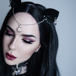 LUNA Kitty Cat Ears Headband With Earrings and Crescent Forehead Charm