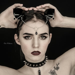 Moon Cat - Kitty Kat Embellished Ears Headband in Glossy Black PVC