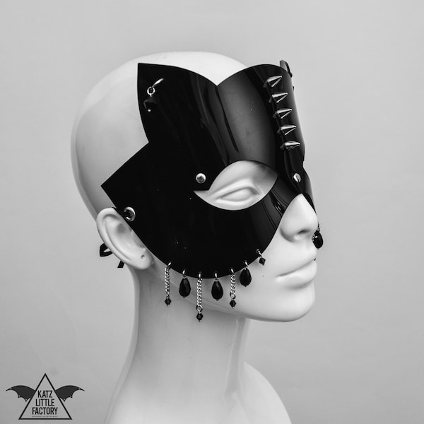 TEARS Black Glossy PVC Kitty Kat Mask