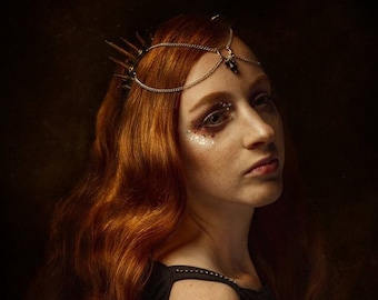 THISTLE Tiara Spike Headband with Chain Veil Face Jewerly