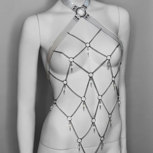 CAGED - Clear Diamante Chain Top in Clear PVC with Crystal Droplets