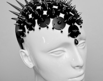 THORN SILVER - Black PVC Spike Scale Headdress