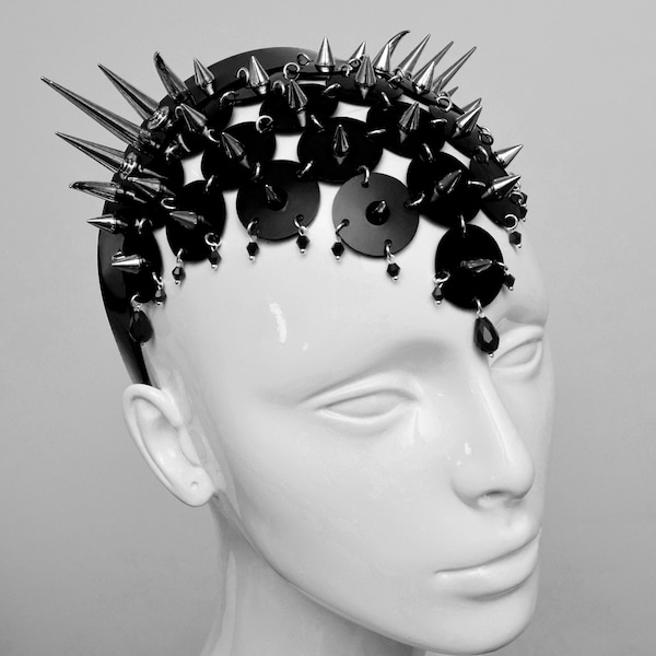 THORN SILVER - Black PVC Spike Scale Headdress