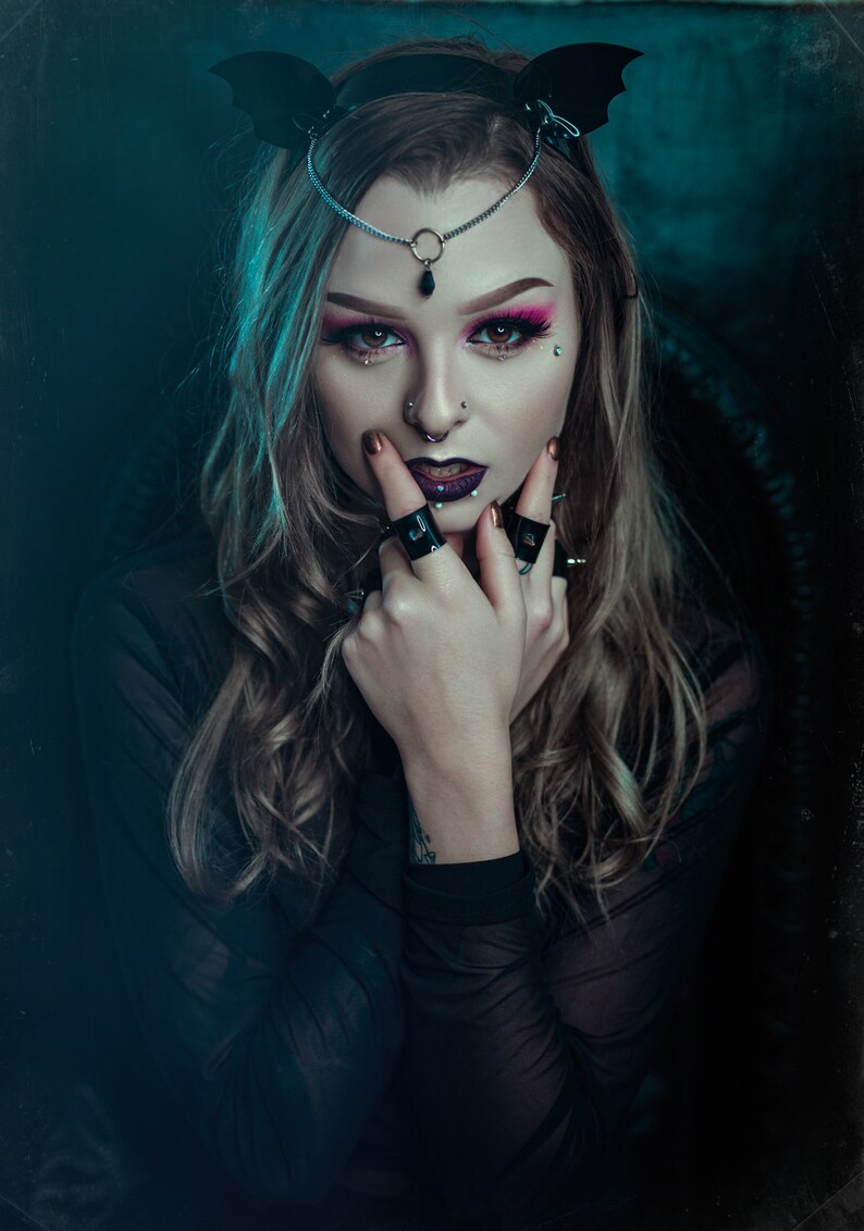 Ghoul Embellished Headband in Glossy Black PVC