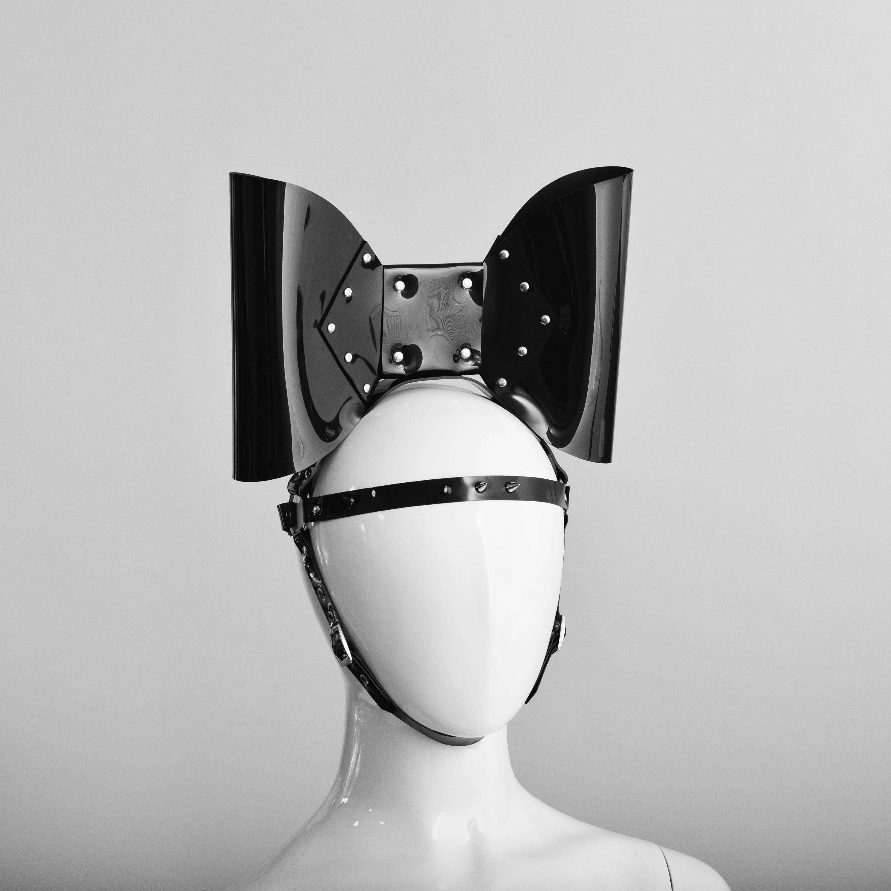 Bow Before Me Giant Bow Headpiece In High Gloss Black PVC Studded