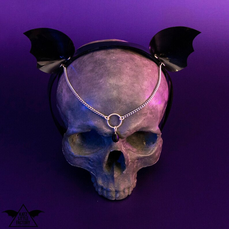 Ghoul Embellished Headband in Glossy Black PVC