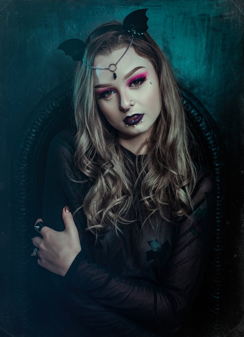 Ghoul Embellished Headband in Glossy Black PVC