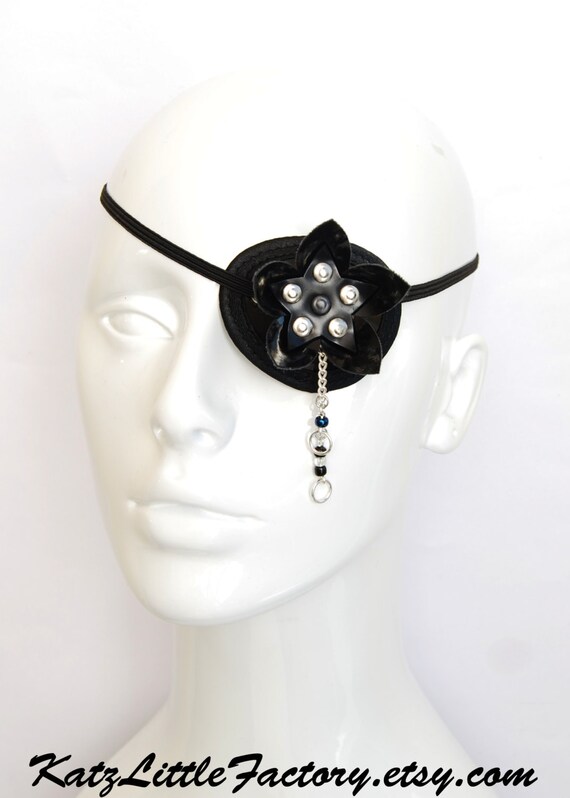 Items similar to Cyber Flower - Shiny Black PVC Eye Patch with chains ...