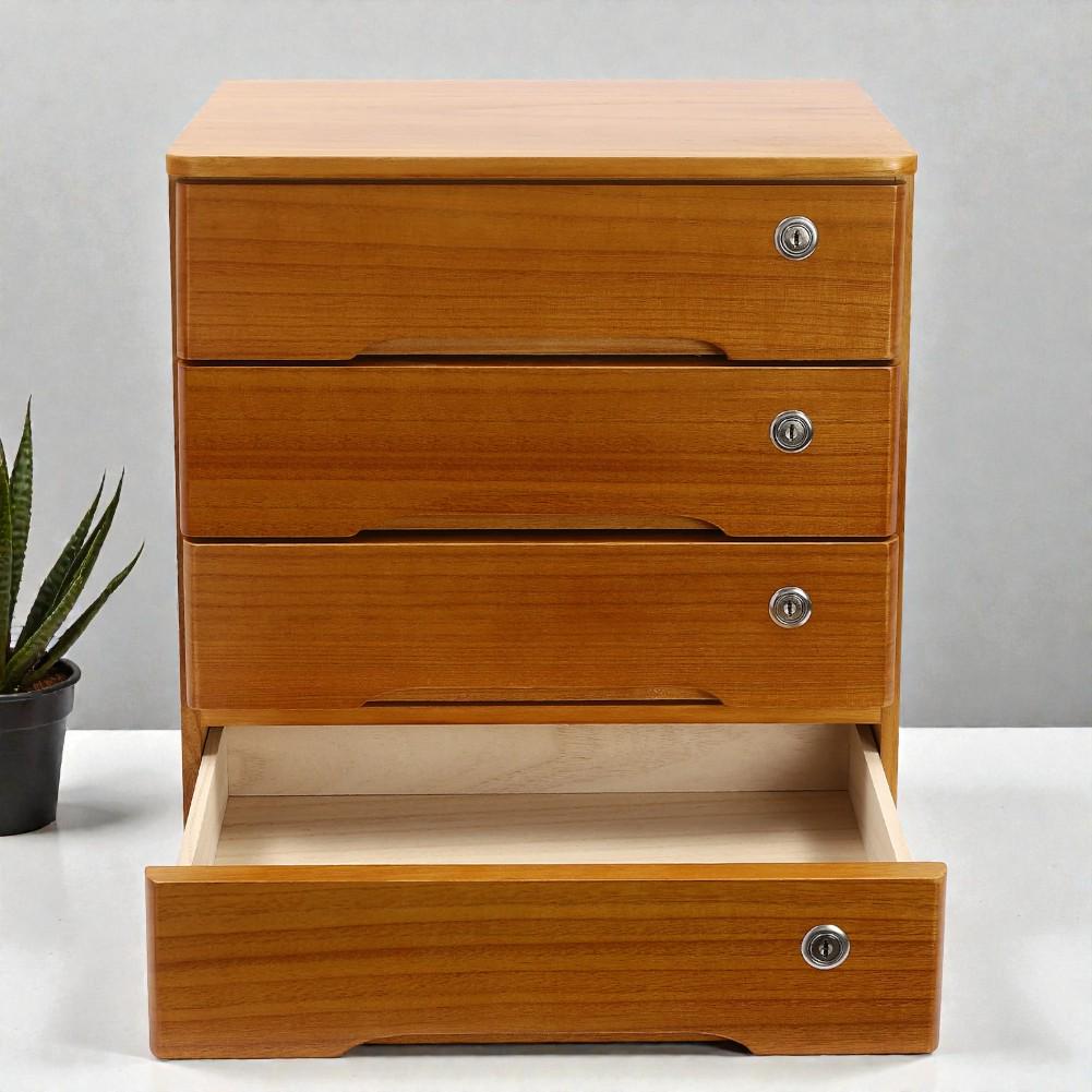 Wooden Desktop Organizer With 4 Lockable Drawers, Large Office Storage ...