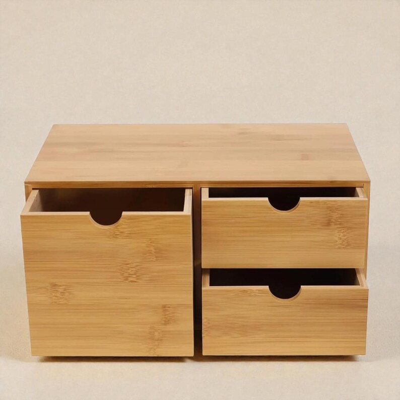 Bamboo Desk Organizer Drawer, 3 Tier Tabletop Storage Box, Retro Wood ...