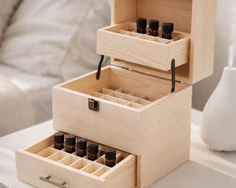 Wooden Essential Oil Case Bottle Holder, 3 Tier Wooden Organizer, Display Box for Nail Polish