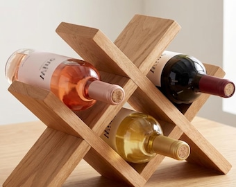 Rustic Countertop Bottle Holder - Solid Wood Wine Rack, Kitchen Organizer