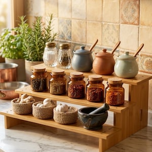 3-Tier Versatile Bamboo Rack | Kitchen Spice & Counter Organizer
