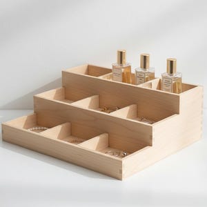 Multipurpose Wooden Tabletop Display Case, Jewelry & Perfume Wood Organizer
