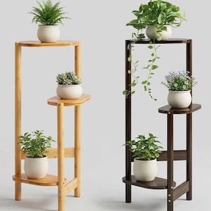 3 Tier Bamboo Plant Organizer, Corner Shelf Wooden Plant Rack, Flower Pot Display Stand