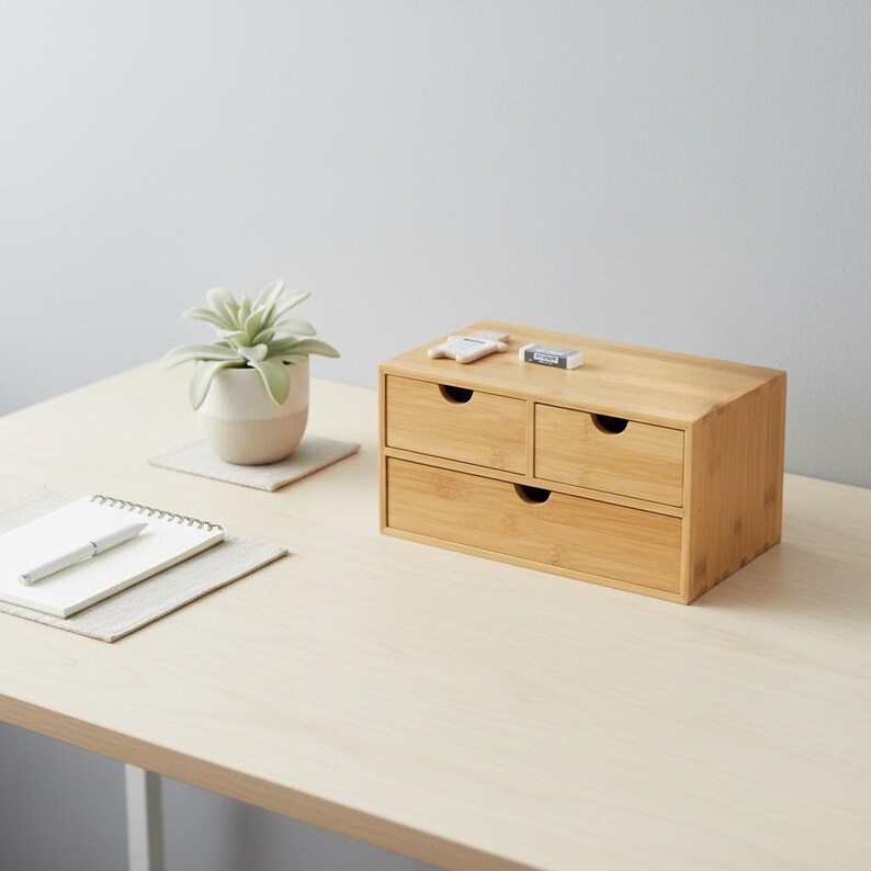 Bamboo Desktop Organizer With Drawers, Small Desk Drawer Organizer for ...