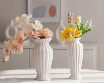 Minimalist White Nordic Vase – Large-Mouth Ceramic Decor for Living Room