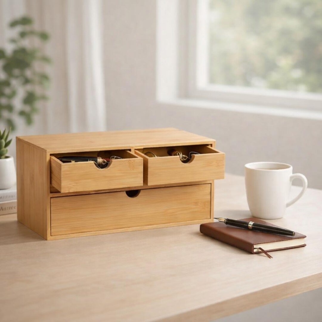 Desktop Organizer With Drawers – Minimalist Wooden Storage Box for ...