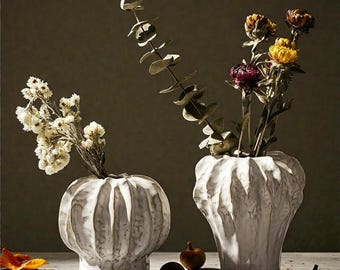 Ceramic Pumpkin Vase • Seasonal Table Decor • Rustic Fall Floral Holder