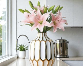 Golden Ceramic Vase | Lux Modern Home Decor | Elegant Flower Arrangement Vase