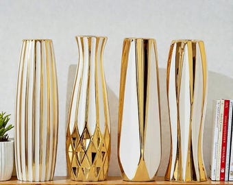Gold Glazed Ceramic Vase – Artistic Water-Inspired Home Decoration