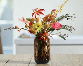 Amber Glass Leopard Print Vase – Vintage Mid-century Style Decor