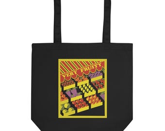 Very Fruity Eco Tote Bag – Black Queer Campy Accessory with Vintage Fruit Stand Design