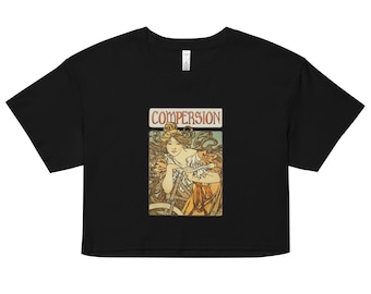 Vintage Compersion Crop Top – Art Nouveau Design Polyamory Symbol Tee, Black
