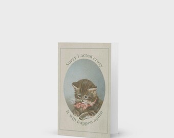 Sorry I Acted Crazy Greeting Card – Vintage Cat Chaos Apology Stationery