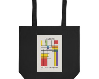 Queer Mondrian Eco Tote Bag – Abstract LGBTQ+ Pride Flag Accessory