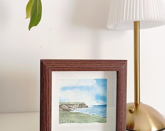 Miniatura original enmarcada, pintura paisajística en acuarela hecha a mano, ideal para decoración de pared - Paisaje de Francia