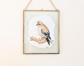 Colección original de retratos de aves en acuarela - Hecho a mano en papel artesanal con bordes rasgados, decoración de pared natural - sin marco
