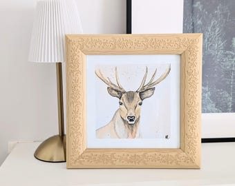 Retrato de un ciervo - Acuarela pintada a mano (impresión)