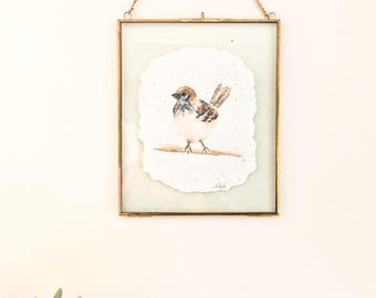 Retratos originales de aves en acuarela - Hechos a mano sobre papel artesanal con bordes rasgados, decoración de pared natural - Sin marco