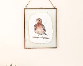 Retratos originales de aves en acuarela - Hechos a mano sobre papel artesanal con bordes rasgados, decoración de pared natural - Sin marco