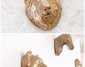 Decoración de pared, cabeza de oso tallada a mano, regalo original, habitación infantil, regalo para bebé