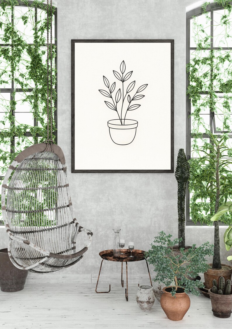 Minimalist Potted Plant Line Art Print | Botanical Wall Art | Modern ...