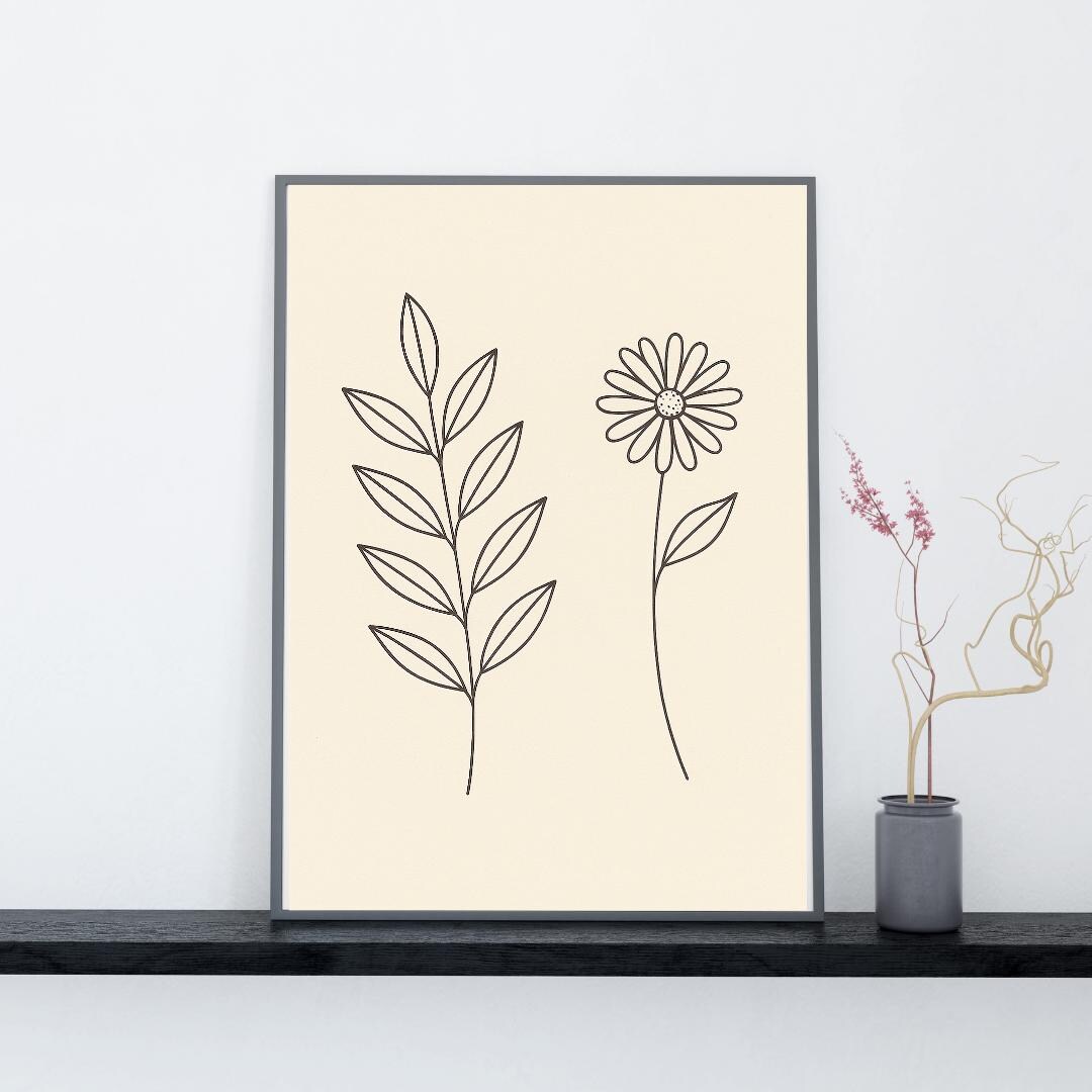 Minimalist Botanical Line Art Print | Two Floral Illustrations | Modern ...
