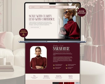 Burgundy Red Canva Website Template for Executive Coaches | Luxury Multipage Coaching Website (Digital Download)